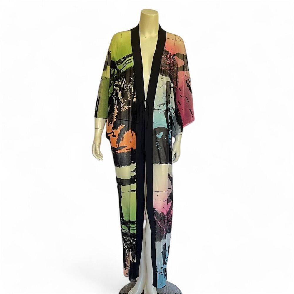 Jean Paul Gaultier Women's Beach Surfer Pattern Mesh Kimono Cardigan Size L